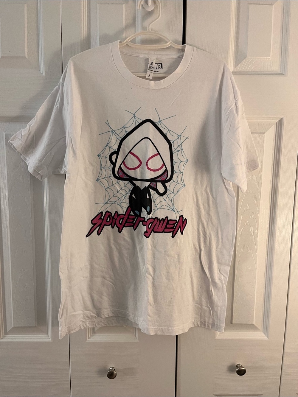 Marvel Spider-Gwen White Graphic Tee with Pink Accents